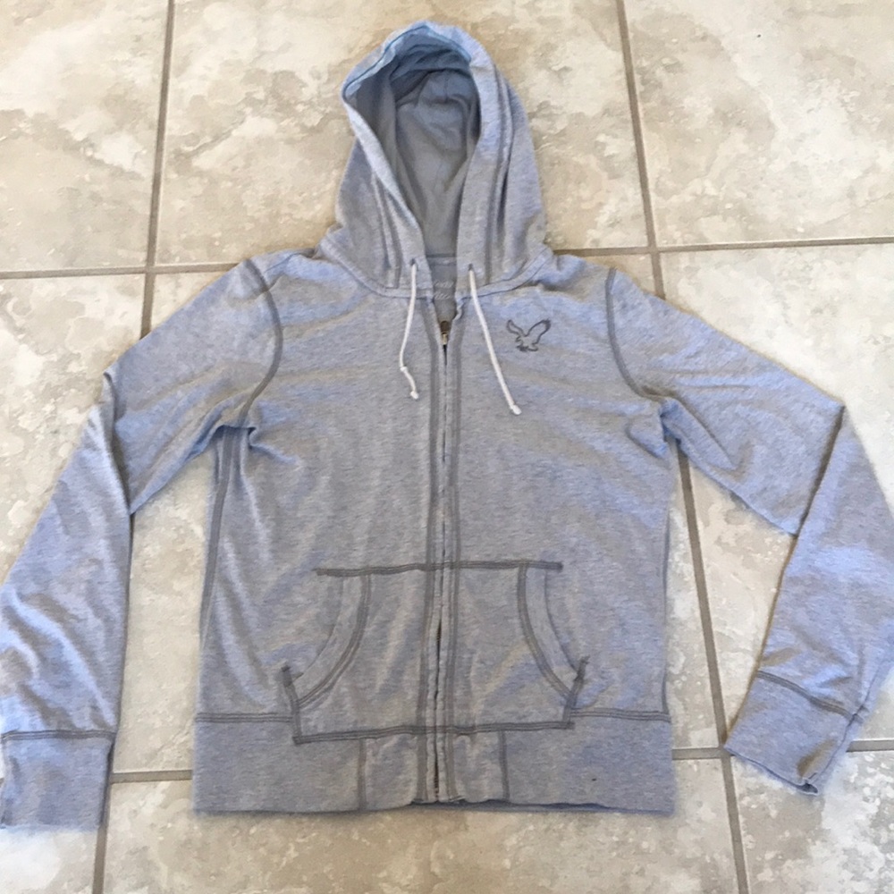 American Eagle Soft Grey Jersey Zipup Hoodie